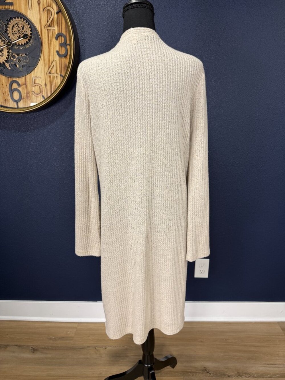 Nine Britton Oatmeal Ribbed Knit Button Front Duster Cardigan | L - Picture 6 of 7